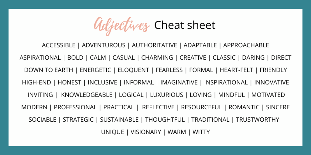 Brand Identity adjective cheat sheet