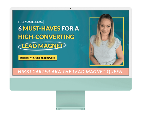 imac in green showing free lead magnet webinar